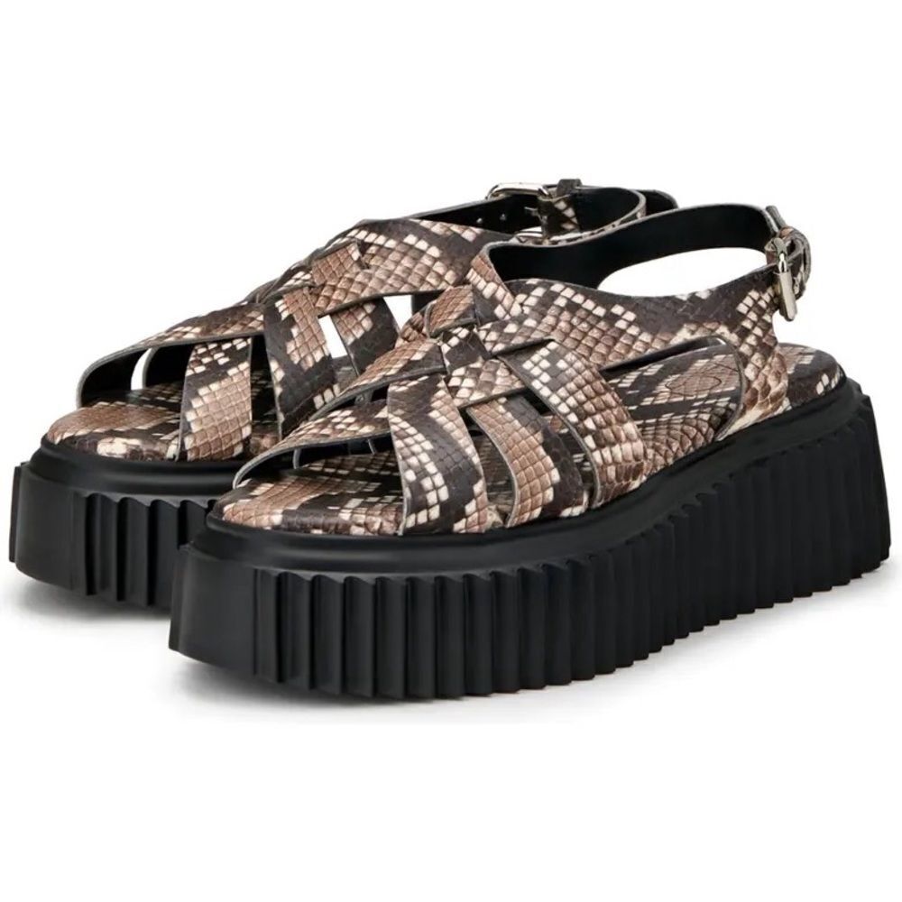 NEW AGL Violante Snakeprint Chunky Leather Platform Sandals Size 38/8🎁